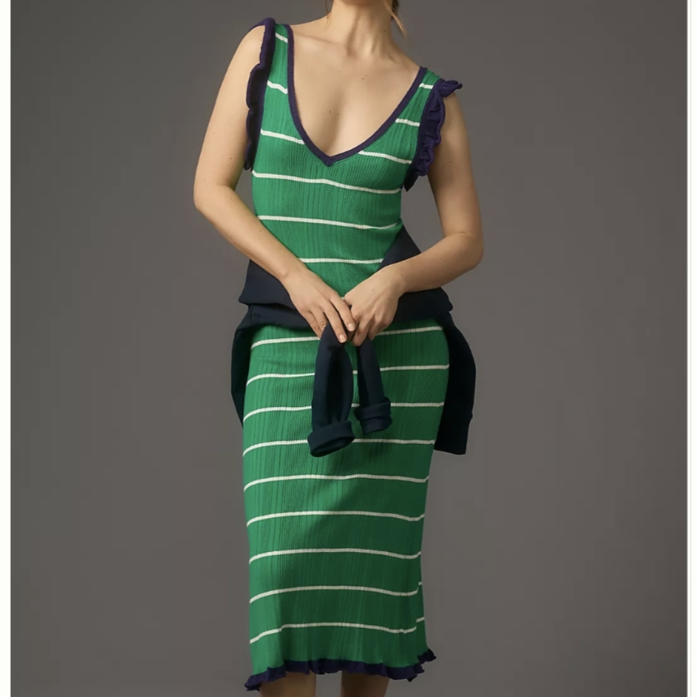 Daily Practice by Anthropologie Green Striped Midi Sweater Dress Size La…